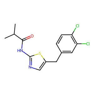 N-[5-(3,4-dichlorobenzyl)-1,3-thiazol-2-yl]-2-methylpropanamide structure