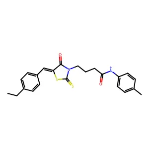 4-[(5Z)-5-(4-ethylbenzylidene)-4-oxo-2-thioxo-1,3-thiazolidin-3-yl]-N-(4-methylphenyl)butanamide structure