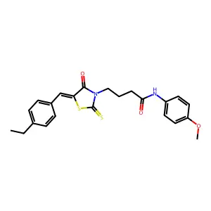 4-[(5Z)-5-(4-ethylbenzylidene)-4-oxo-2-thioxo-1,3-thiazolidin-3-yl]-N-(4-methoxyphenyl)butanamide structure