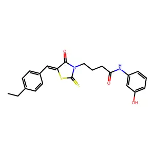 4-[(5Z)-5-(4-ethylbenzylidene)-4-oxo-2-thioxo-1,3-thiazolidin-3-yl]-N-(3-hydroxyphenyl)butanamide structure