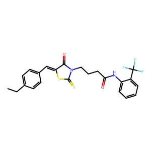 (Z)-4-(5-(4-ethylbenzylidene)-4-oxo-2-thioxothiazolidin-3-yl)-N-(2-(trifluoromethyl)phenyl)butanamide structure