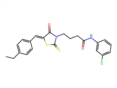 (Z)-N-(3-chlorophenyl)-4-(5-(4-ethylbenzylidene)-4-oxo-2-thioxothiazolidin-3-yl)butanamide structure
