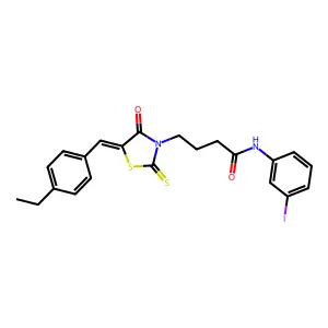 4-[(5Z)-5-(4-ethylbenzylidene)-4-oxo-2-thioxo-1,3-thiazolidin-3-yl]-N-(3-iodophenyl)butanamide structure