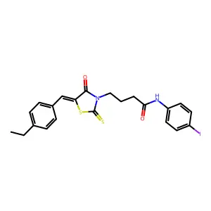 4-[(5Z)-5-(4-ethylbenzylidene)-4-oxo-2-thioxo-1,3-thiazolidin-3-yl]-N-(4-iodophenyl)butanamide structure