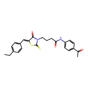 N-(4-acetylphenyl)-4-[(5Z)-5-(4-ethylbenzylidene)-4-oxo-2-thioxo-1,3-thiazolidin-3-yl]butanamide structure