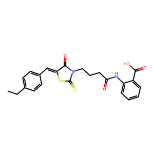 2-[4-[(5Z)-5-[(4-ethylphenyl)methylidene]-4-oxo-2-sulfanylidene-1,3-thiazolidin-3-yl]butanoylamino]benzoic acid structure