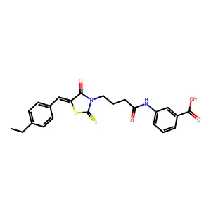3-({4-[(5Z)-5-(4-ethylbenzylidene)-4-oxo-2-thioxo-1,3-thiazolidin-3-yl]butanoyl}amino)benzoic acid structure