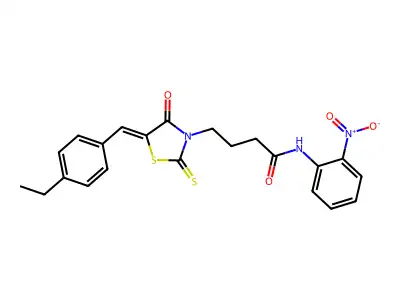 (Z)-4-(5-(4-ethylbenzylidene)-4-oxo-2-thioxothiazolidin-3-yl)-N-(2-nitrophenyl)butanamide structure