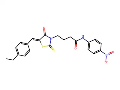 (Z)-4-(5-(4-ethylbenzylidene)-4-oxo-2-thioxothiazolidin-3-yl)-N-(4-nitrophenyl)butanamide structure