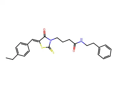 4-[(5Z)-5-(4-ethylbenzylidene)-4-oxo-2-thioxo-1,3-thiazolidin-3-yl]-N-(2-phenylethyl)butanamide structure