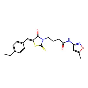 4-[(5Z)-5-[(4-ethylphenyl)methylidene]-4-oxo-2-sulfanylidene-1,3-thiazolidin-3-yl]-N-(5-methyl-1,2-oxazol-3-yl)butanamide structure
