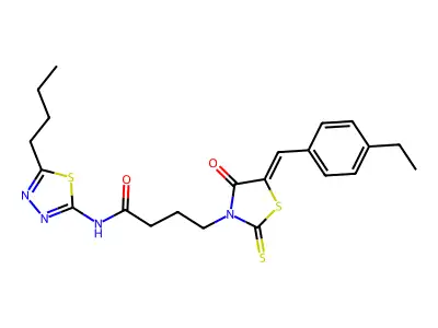N-(5-butyl-1,3,4-thiadiazol-2-yl)-4-[(5Z)-5-(4-ethylbenzylidene)-4-oxo-2-thioxo-1,3-thiazolidin-3-yl]butanamide structure