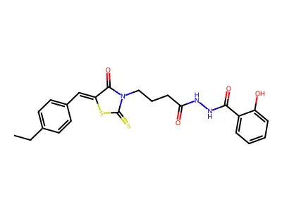 N'-{4-[(5Z)-5-(4-ethylbenzylidene)-4-oxo-2-thioxo-1,3-thiazolidin-3-yl]butanoyl}-2-hydroxybenzohydrazide structure