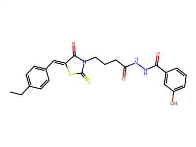 N'-{4-[(5Z)-5-(4-ethylbenzylidene)-4-oxo-2-thioxo-1,3-thiazolidin-3-yl]butanoyl}-3-hydroxybenzohydrazide structure