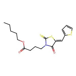 (E)-pentyl 4-(4-oxo-5-(thiophen-2-ylmethylene)-2-thioxothiazolidin-3-yl)butanoate structure