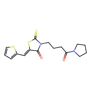 (5E)-3-(4-oxo-4-pyrrolidin-1-ylbutyl)-2-sulfanylidene-5-(thiophen-2-ylmethylidene)-1,3-thiazolidin-4-one structure