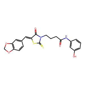 (Z)-4-(5-(benzo[d][1,3]dioxol-5-ylmethylene)-4-oxo-2-thioxothiazolidin-3-yl)-N-(3-hydroxyphenyl)butanamide structure