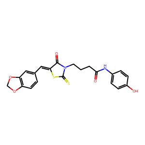 (Z)-4-(5-(benzo[d][1,3]dioxol-5-ylmethylene)-4-oxo-2-thioxothiazolidin-3-yl)-N-(4-hydroxyphenyl)butanamide structure