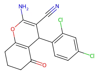 2-amino-4-(2,4-dichlorophenyl)-5-oxo-5,6,7,8-tetrahydro-4H-chromene-3-carbonitrile structure