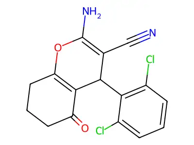2-amino-4-(2,6-dichlorophenyl)-5-oxo-5,6,7,8-tetrahydro-4H-chromene-3-carbonitrile structure
