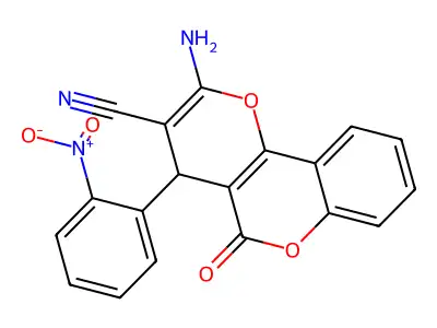 2-Amino-4-(2-nitrophenyl)-5-oxo-4H,5H-pyrano(3,2-c)(1)benzopyran-3-carbonitrile structure