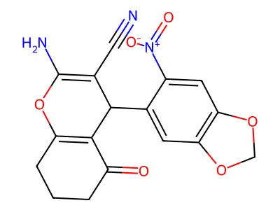 2-Amino-4-(6-nitrobenzo[d][1,3]dioxol-5-yl)-5-oxo-5,6,7,8-tetrahydro-4H-chromene-3-carbonitrile structure