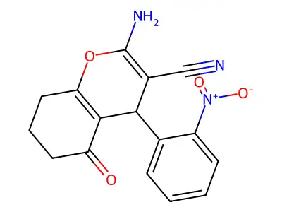2-amino-4-(2-nitrophenyl)-5-oxo-5,6,7,8-tetrahydro-4H-chromene-3-carbonitrile structure
