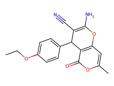 2-amino-4-(4-ethoxyphenyl)-7-methyl-5-oxo-4H,5H-pyrano[4,3-b]pyran-3-carbonitrile structure