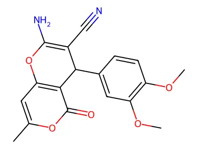 2-amino-4-(3,4-dimethoxyphenyl)-7-methyl-5-oxo-4H,5H-pyrano[3,2-c]pyran-3-carbonitrile structure