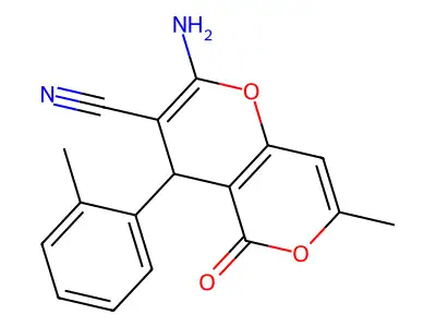2-amino-7-methyl-4-(2-methylphenyl)-5-oxo-4H-pyrano[3,2-c]pyran-3-carbonitrile structure