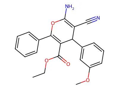 ethyl 6-amino-5-cyano-4-(3-methoxyphenyl)-2-phenyl-4H-pyran-3-carboxylate structure