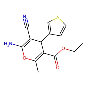 ethyl 6-amino-5-cyano-2-methyl-4-(thiophen-3-yl)-4H-pyran-3-carboxylate structure