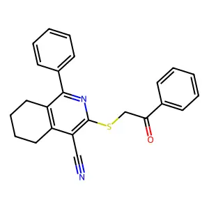 3-[(2-oxo-2-phenylethyl)sulfanyl]-1-phenyl-5,6,7,8-tetrahydroisoquinoline-4-carbonitrile structure
