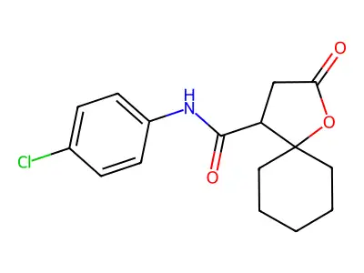 N-(4-chlorophenyl)-2-oxo-1-oxaspiro[4.5]decane-4-carboxamide structure