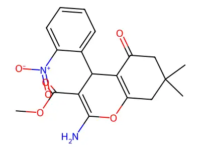 methyl 2-amino-7,7-dimethyl-4-(2-nitrophenyl)-5-oxo-5,6,7,8-tetrahydro-4H-chromene-3-carboxylate structure