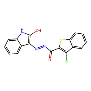 3-chloro-N'-(2-oxo-1,2-dihydro-3H-indol-3-ylidene)-1-benzothiophene-2-carbohydrazide structure