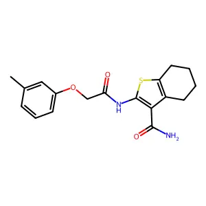 2-{[(3-methylphenoxy)acetyl]amino}-4,5,6,7-tetrahydro-1-benzothiophene-3-carboxamide structure