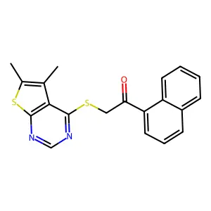 2-(5,6-Dimethylthieno[2,3-d]pyrimidin-4-yl)sulfanyl-1-naphthalen-1-ylethanone structure