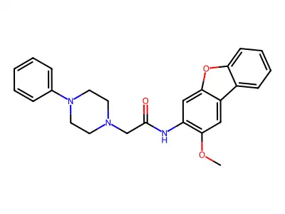 N-(2-methoxydibenzofuran-3-yl)-2-(4-phenylpiperazin-1-yl)acetamide structure