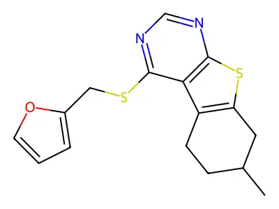4-[(2-furylmethyl)sulfanyl]-7-methyl-5,6,7,8-tetrahydro[1]benzothieno[2,3-d]pyrimidine structure