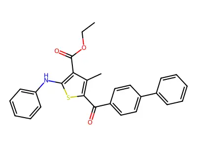 Ethyl 2-anilino-4-methyl-5-(4-phenylbenzoyl)thiophene-3-carboxylate structure