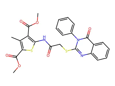 dimethyl 3-methyl-5-[[2-(4-oxo-3-phenylquinazolin-2-yl)sulfanylacetyl]amino]thiophene-2,4-dicarboxylate structure