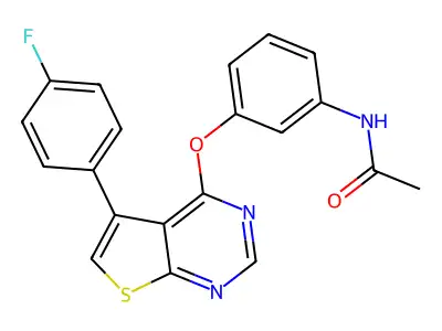 N-{3-[5-(4-fluorophenyl)thiopheno[3,2-e]pyrimidin-4-yloxy]phenyl}acetamide structure