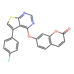 7-{[5-(4-fluorophenyl)thieno[2,3-d]pyrimidin-4-yl]oxy}-2H-chromen-2-one structure