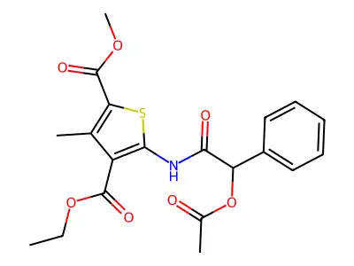 4-ethyl 2-methyl 5-{[(acetyloxy)(phenyl)acetyl]amino}-3-methyl-2,4-thiophenedicarboxylate structure
