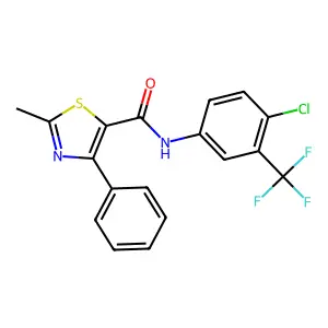 N-[4-chloro-3-(trifluoromethyl)phenyl]-2-methyl-4-phenyl-1,3-thiazole-5-carboxamide structure