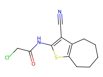 2-chloro-N-{3-cyano-4H,5H,6H,7H,8H-cyclohepta[b]thiophen-2-yl}acetamide structure