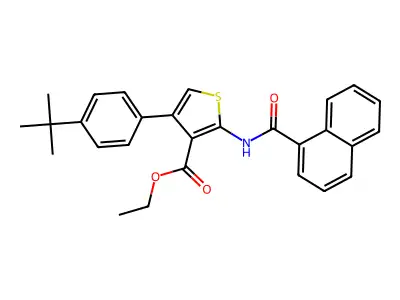 3-Thiophenecarboxylic acid, 4-[4-(1,1-dimethylethyl)phenyl]-2-[(1-naphthalenylcarbonyl)amino]-, ethyl ester structure