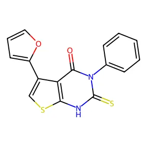 5-(furan-2-yl)-3-phenyl-2-sulfanyl-3H,4H-thieno[2,3-d]pyrimidin-4-one structure