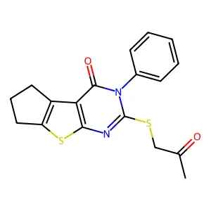 2-[(2-oxopropyl)thio]-3-phenyl-3,5,6,7-tetrahydro-4H-cyclopenta[4,5]thieno[2,3-d]pyrimidin-4-one structure